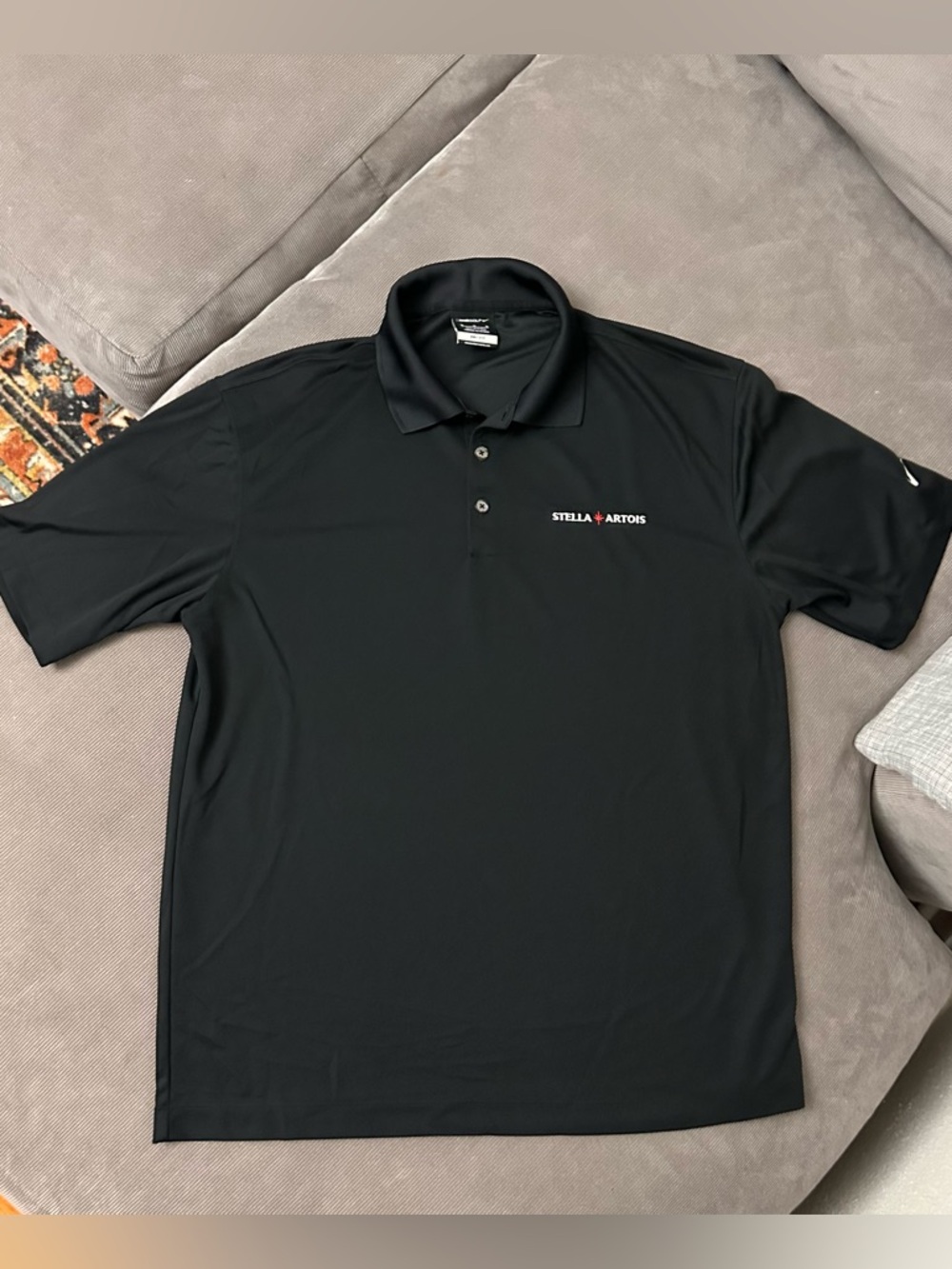Nike Stella Artois Black Men's Med Collared Polo Shirt Short Sleeve Embroidered